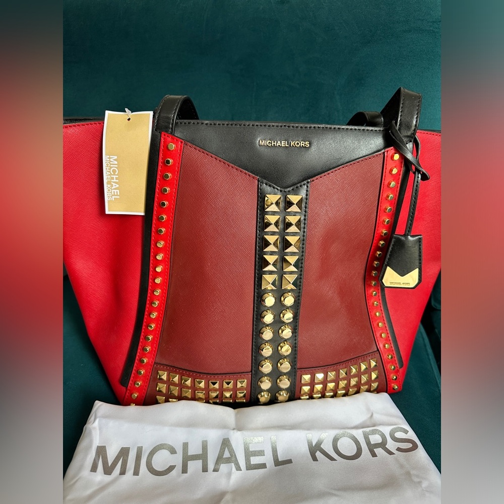 NEW! Michael Kors Whitney Large Studded Saffiano Leather Tote Bag